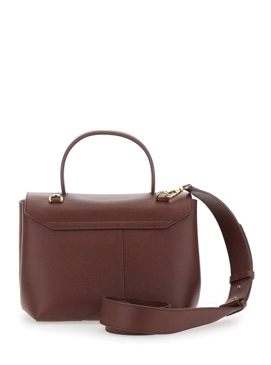 Geanta de mana Brown Handbag with adjustable and removable shoulder strap and Logo lettering on the front in leather for women - Img 2