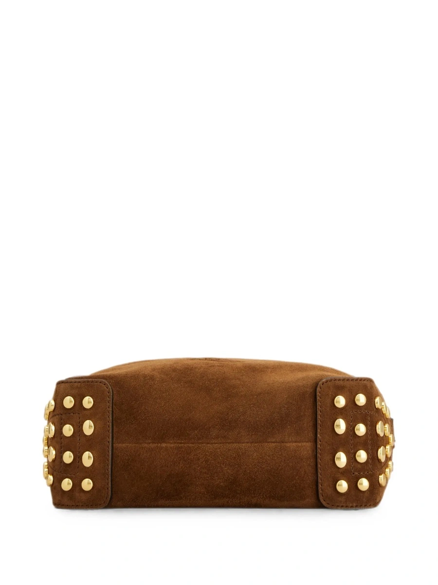 Geanta de mana Brown Handbag with top handle and metal dots in suede for women - Img 6
