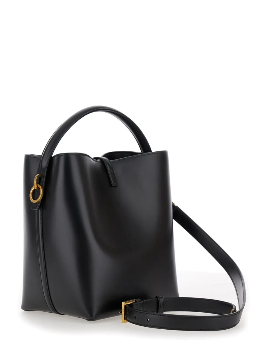 Geanta de mana Bucket Bag 'Le 37' with Cassandre Closure in Smooth Black Leather for Women - Img 3