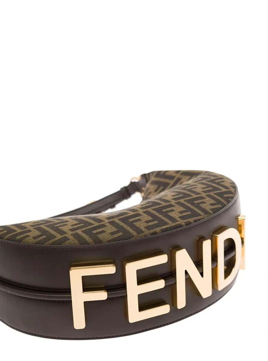 Geanta de mana Fendi maro din jacquard FF - Img 5