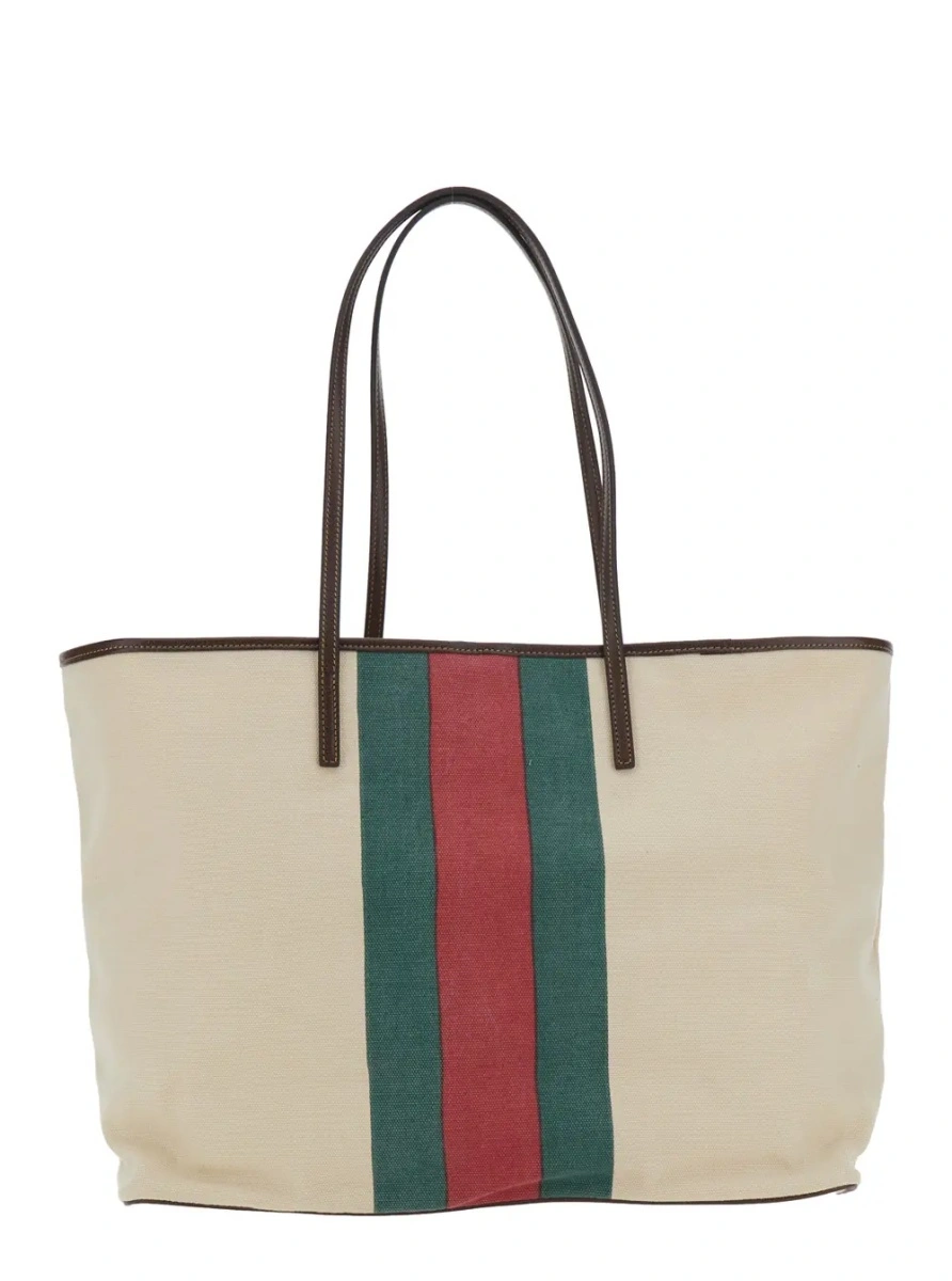 Geanta de mana Gucci alba din canvas - Img 2