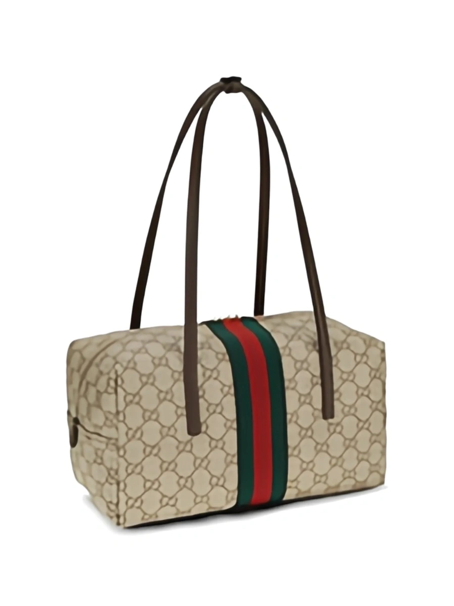 Geanta de mana Gucci maro din material textil - Img 4