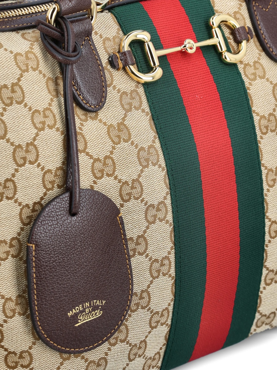 Geanta de mana Gucci neutra din material textil si piele - Img 4