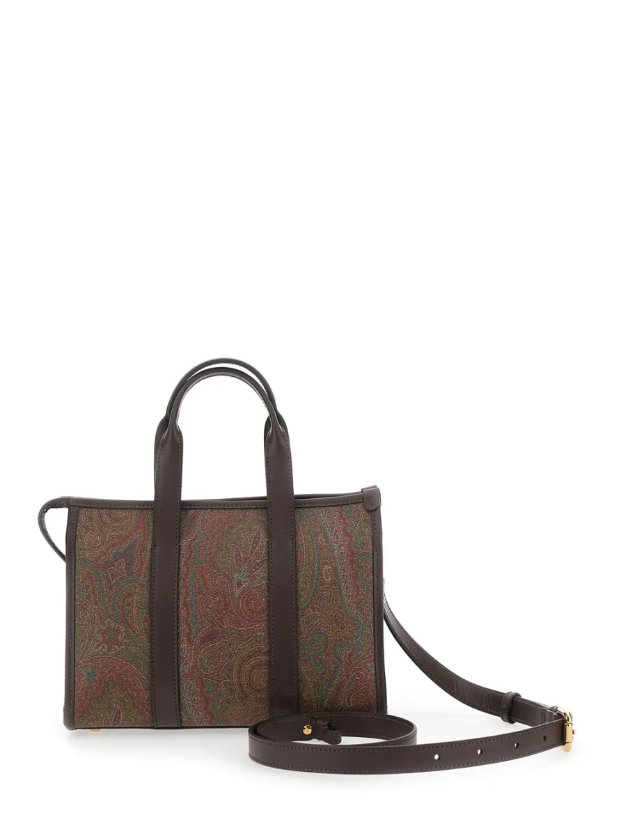 Geanta de mana Handbag 'Arnica' Small with Adjustable and Removable Shoulder Strap and Paisley Motif All-Over in Brown Canvas for Women - Img 2