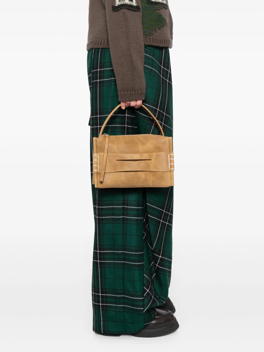 Geanta de mana JW Anderson maro din piele intoarsa si piele - Img 2