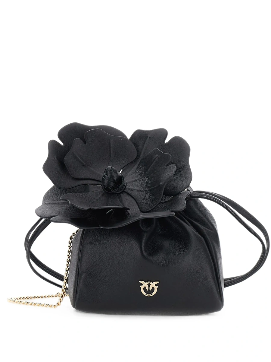 Geanta de mana Pinko neagra din piele cu floare detasabila - Img 6