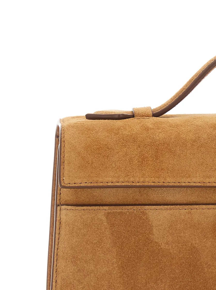 Geanta de mana 'The Symmetry Pochette' Brown Handbag with Turn Lock Closure and Top Handle in Suede for Women - Img 3