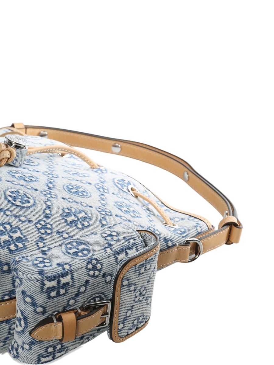Geanta de mana Tory Burch albastra din piele si material textil - Img 3