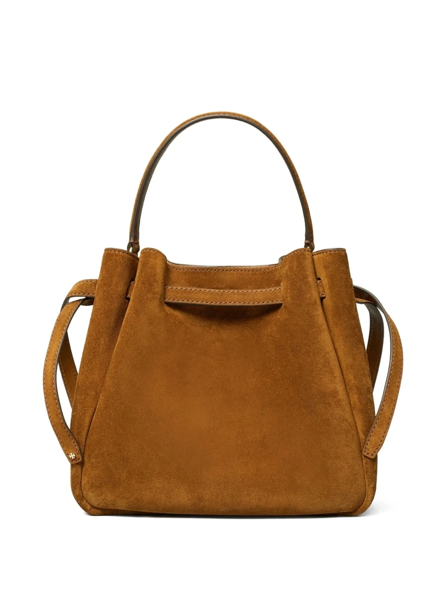 Geanta de mana Tory Burch maro din piele intoarsa 'Romy Bucket Bag' - Img 5