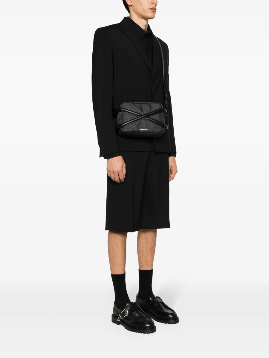 Geanta de umar Alexander McQueen neagra din material textil si piele - Img 2