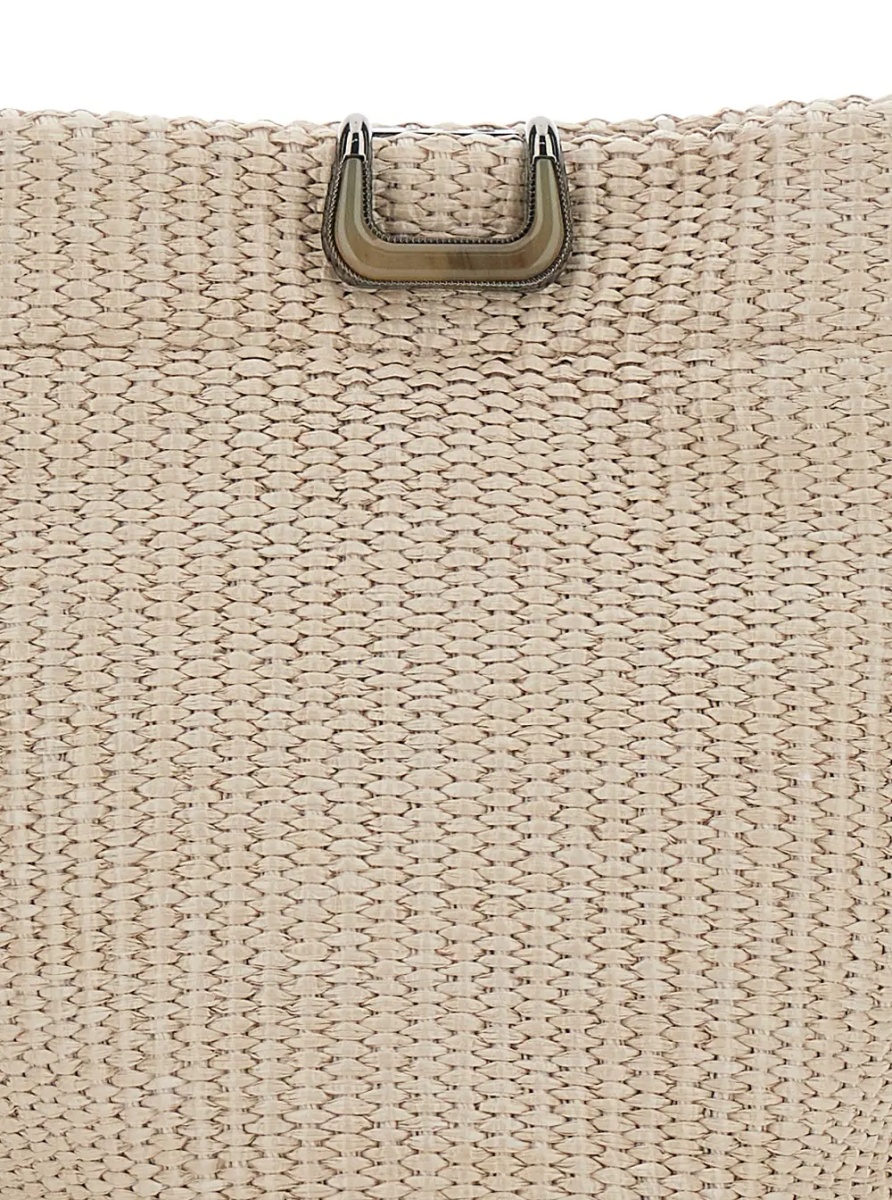 Geanta de umar Beige Shoulder Bag with Plate on the Front in Raffia for Women - Img 3