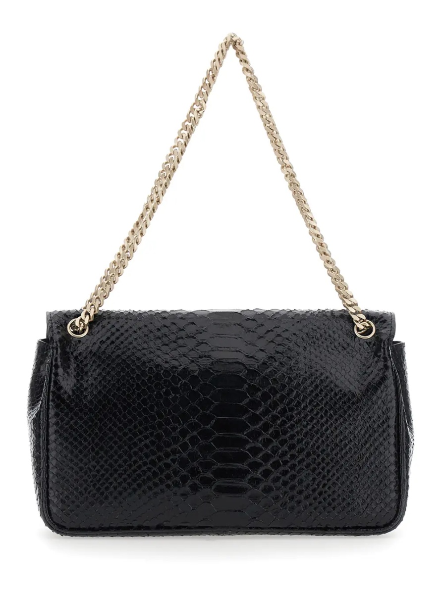 Geanta de umar black Crossbody bag with T closure in glossy snake effect leather for women - Img 2