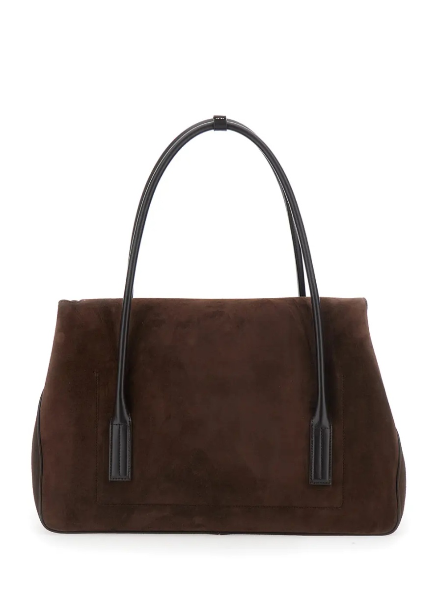 Geanta de umar Brown Large Shoulder Bag with Padlock Details on the Front in Suede Woman - Img 2