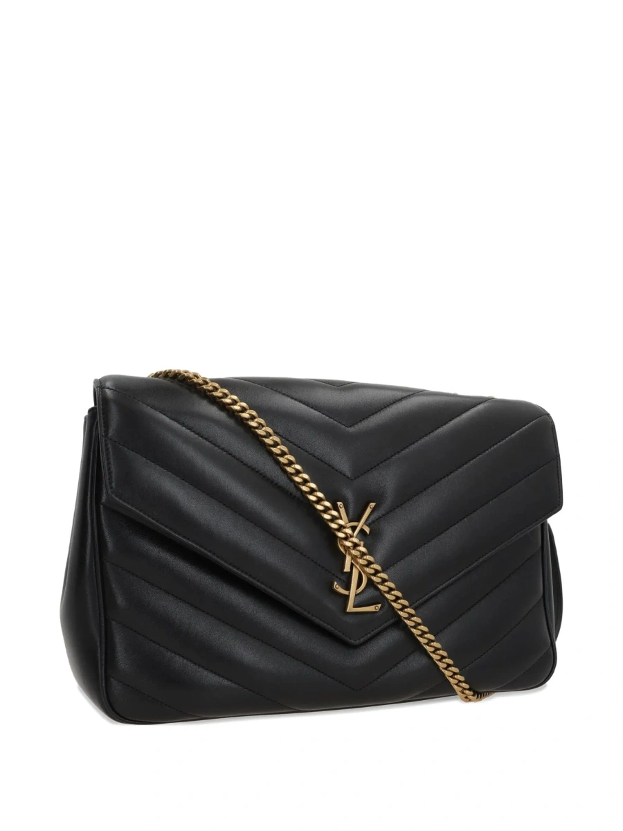Geanta de umar Crossbody bag 'Loulou' Large with Sliding Chain Strap and Cassandre Plaque on Front in Black Leather for Women - Img 5