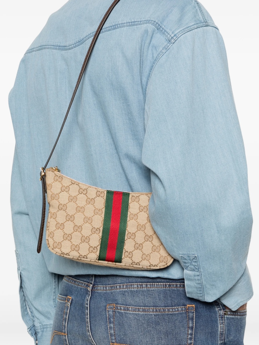 Geanta de umar Gucci neutra din material textil si piele - Img 2