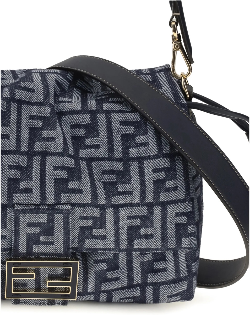 Geanta de umar Mamma Baguette Shoulder Bag in FF jacquard denim - Img 4