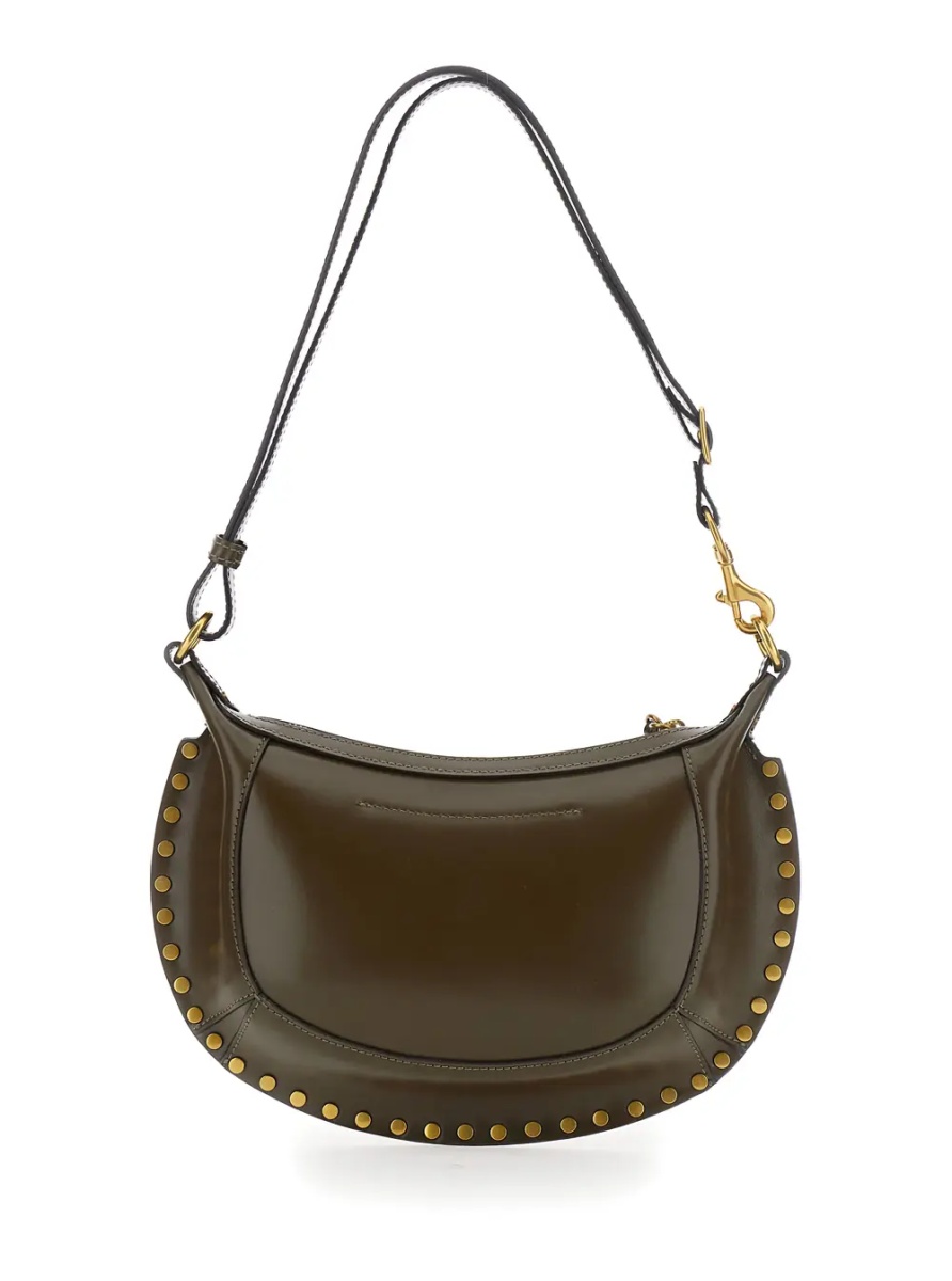 Geanta de umar 'Oskan' Green Crossbody bag with studs on the front and adjustable and removable shoulder strap in leather for women - Img 2