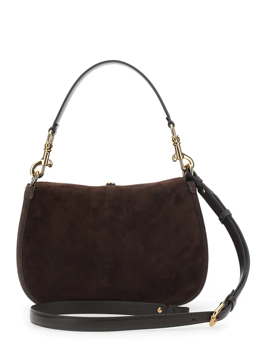 Geanta de umar 'Pony' Brown Medium Shoulder bag with Interchangeable Strap and Handle in Suede for Women - Img 2