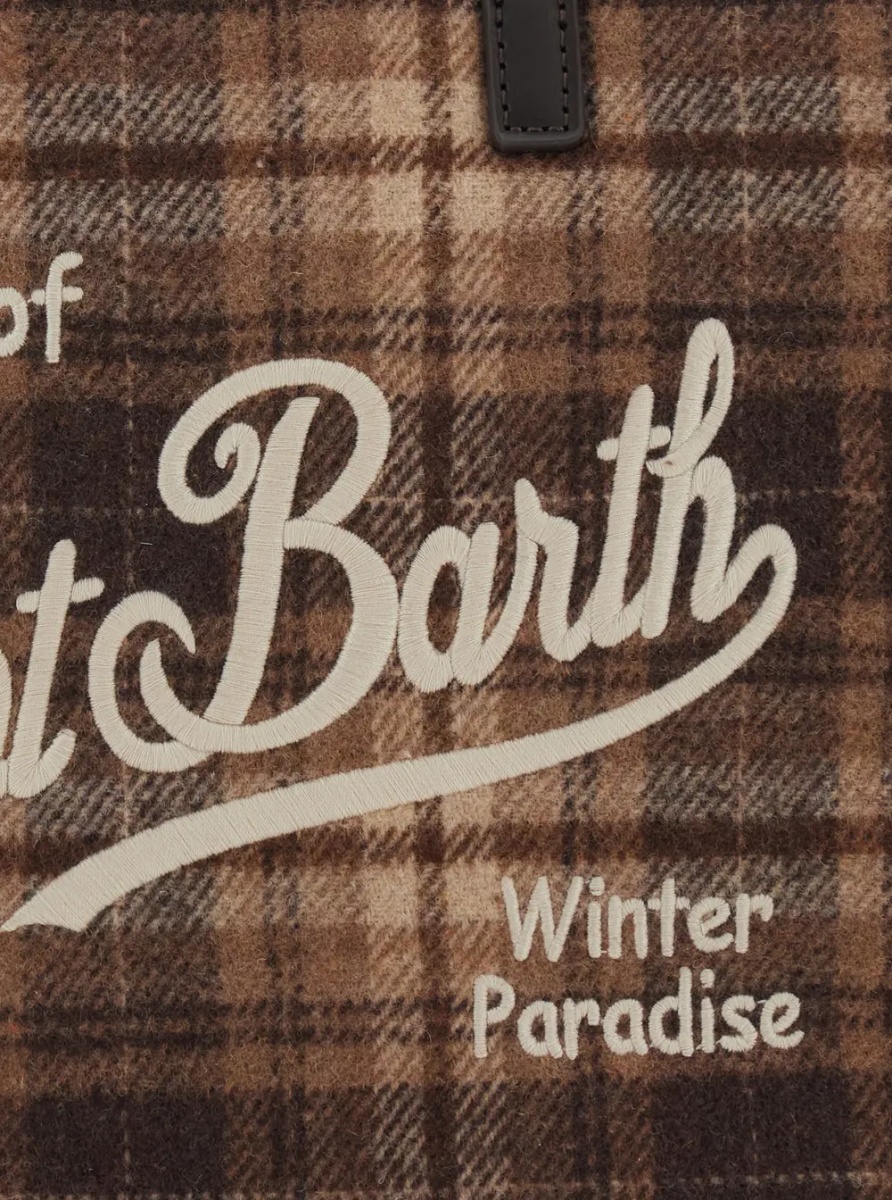 Geanta de umar Shoulder bag COLETTE WOOL N characterized by a tartan design with a distinctive logo and a finish in Tech Fabric. Color Beige. Unisex. - Img 3