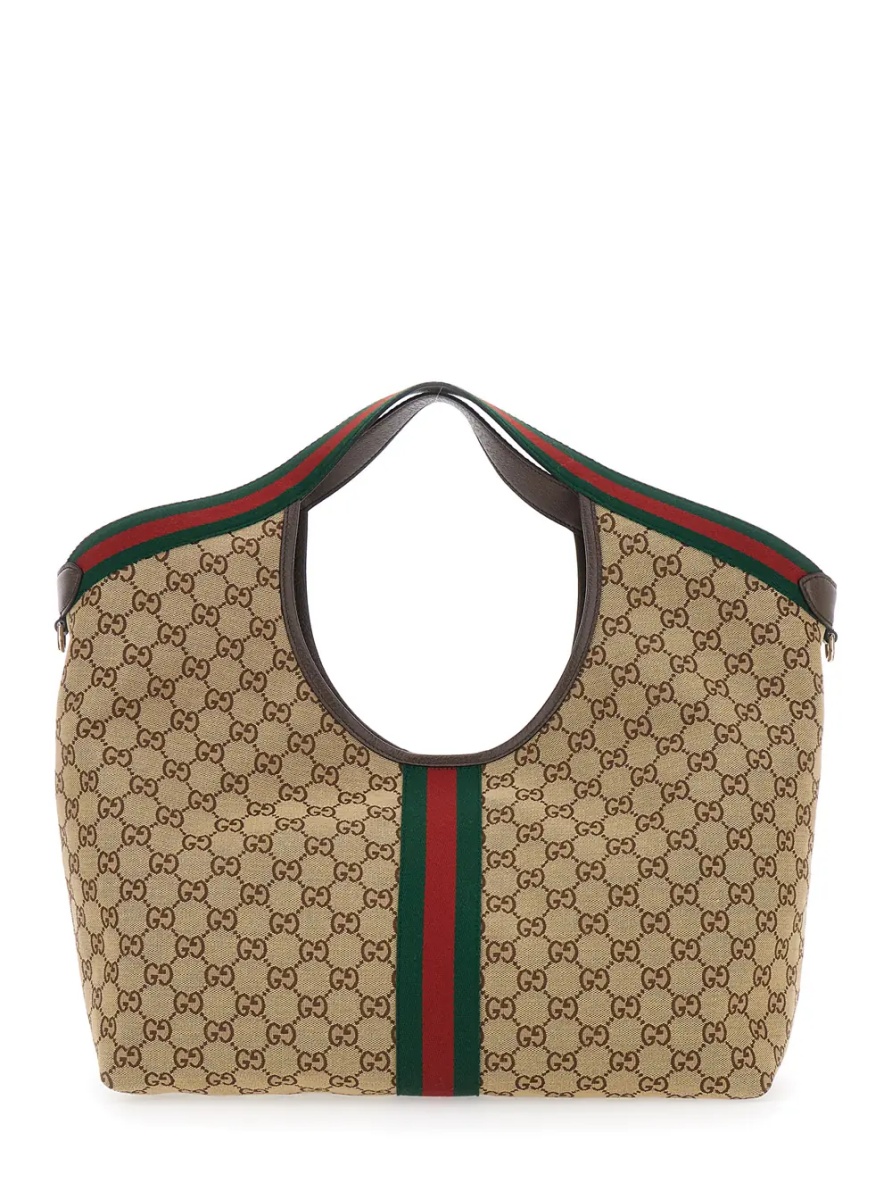 Geanta de umar Shoulder Bag 'Giglio' with GG All-Over Motif and Metallic Logo on the Front in Beige Fabric for Women - Img 2