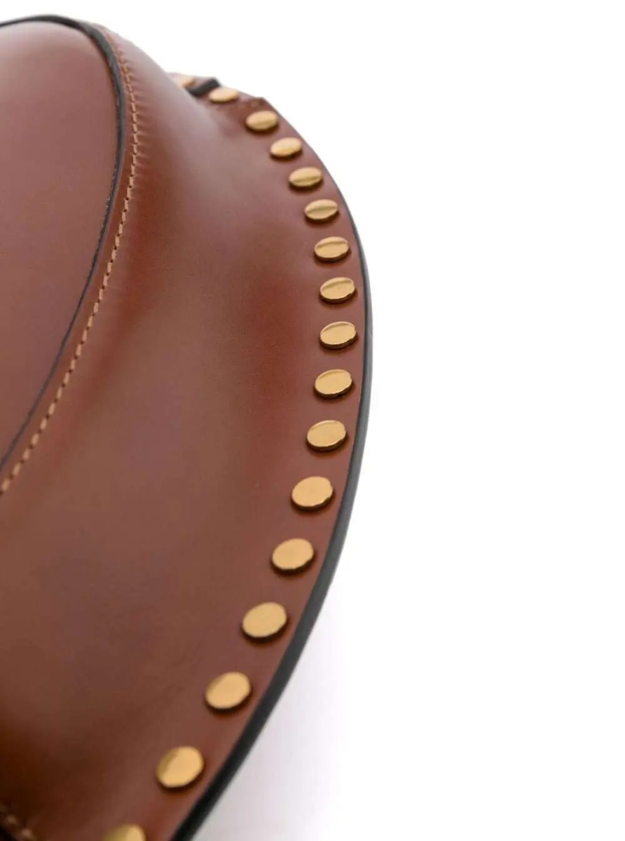 Geanta de umar Shoulder Bag 'Oskan Moon' with Studs in Brown Leather for Women - Img 4