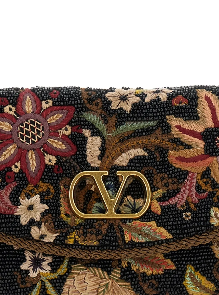 Geanta de umar Shoulder Bag with VLogo Plaque on the Front and Multicolor Floral Embroidery for Women - Img 3
