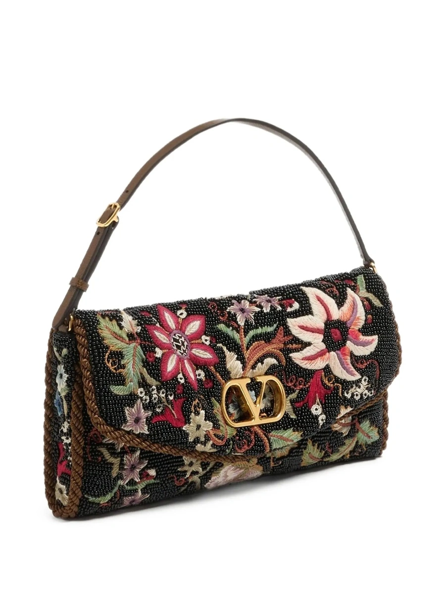 Geanta de umar Shoulder Bag with VLogo Plaque on the Front and Multicolor Floral Embroidery for Women - Img 5
