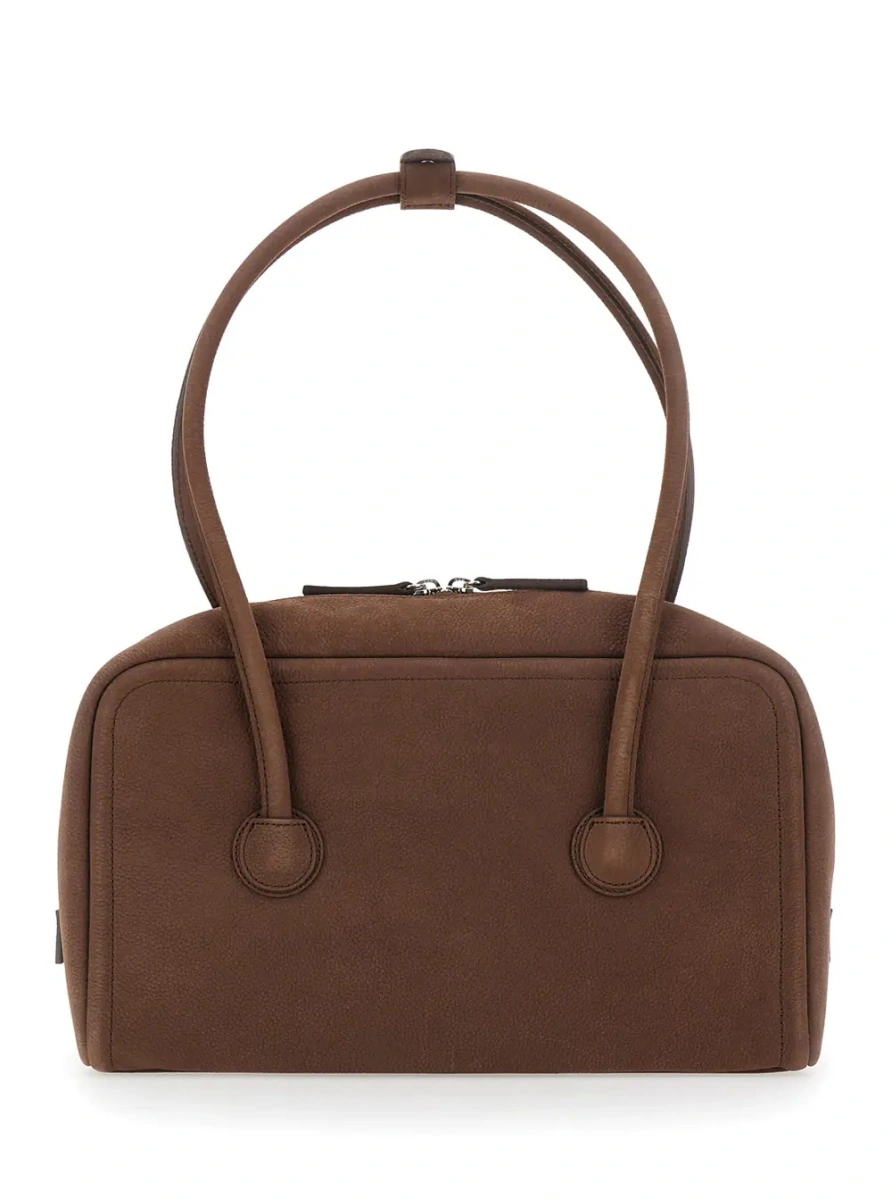 Geanta de umar 'Soft Boston Small' brown Shoulder bag with Two Top Handles and Logo lettering on the Front in suede Women - Img 2