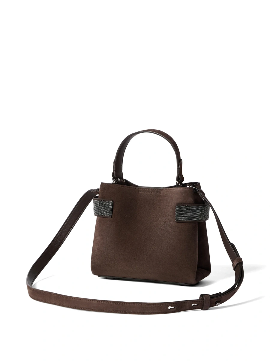 Geanta mini Brunello Cucinelli maro din piele intoarsa - Img 3