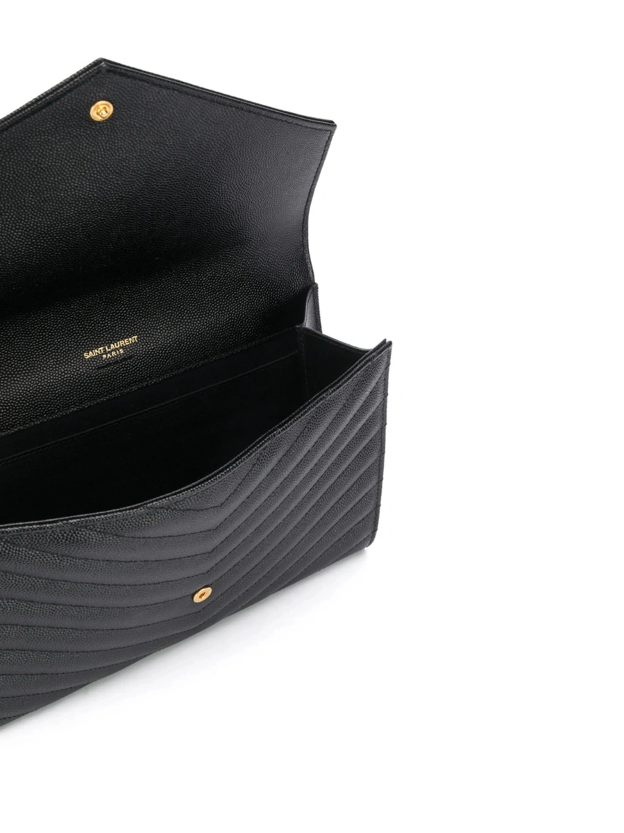 Geanta plic Saint Laurent Envelope neagra din piele si alama - Img 5