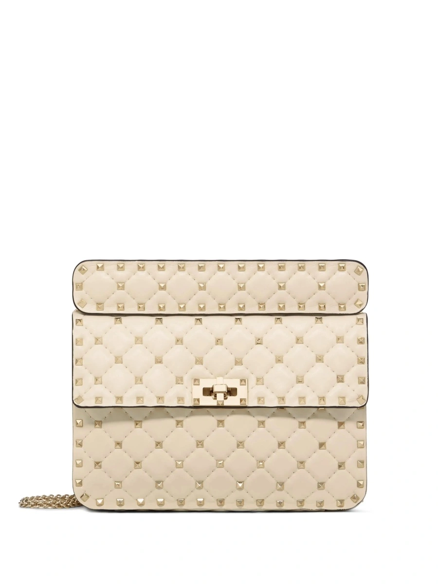 Geanta tip postas Valentino Garavani Rockstud Spike neutra din metal si piele - Img 9