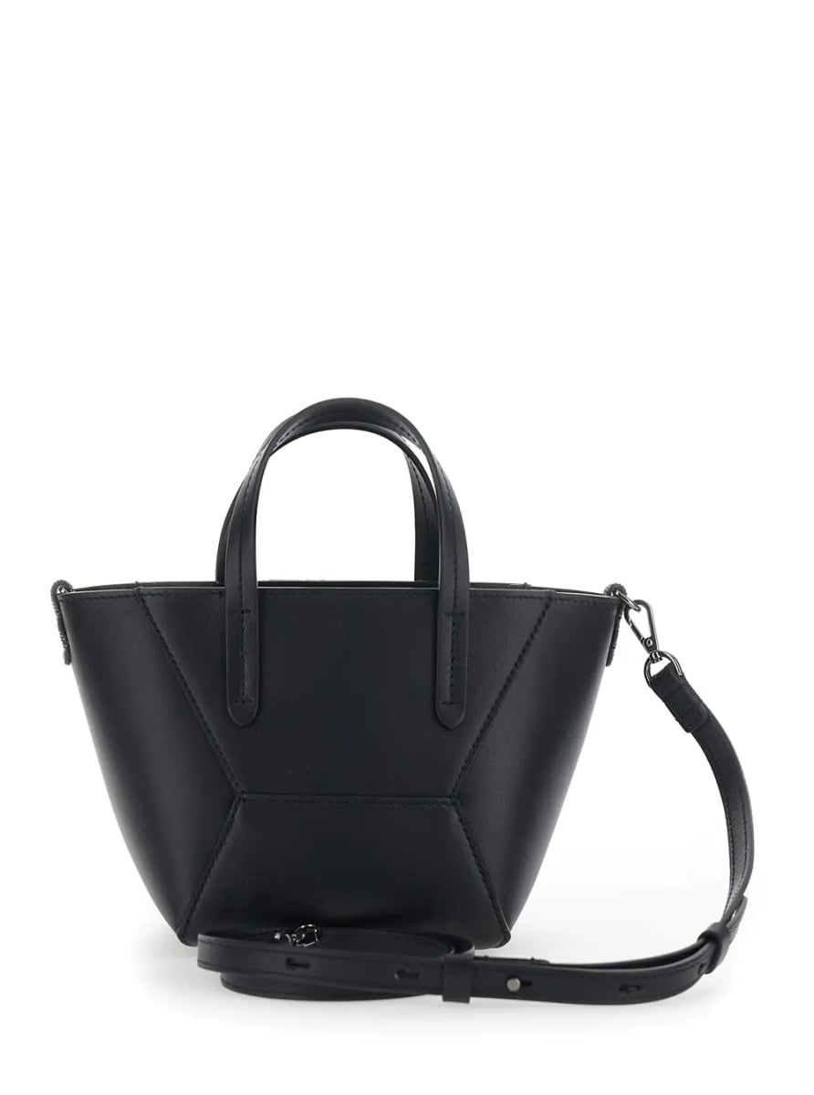 Genti 'Duo' Black Mini Bag with adjustable and removable shoulder strap and Logo lettering on the front in leather for women - Img 2