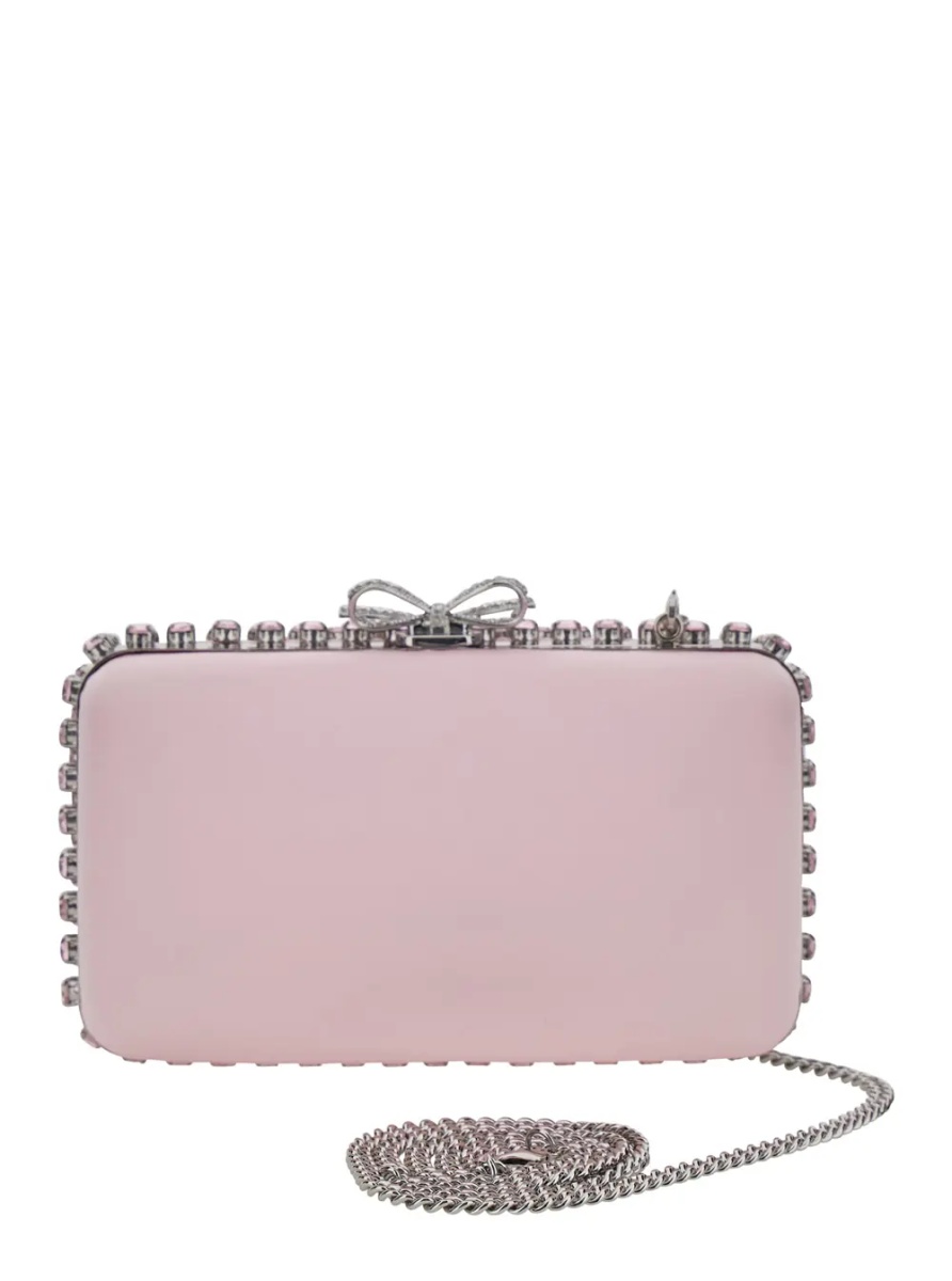 Genti "PINK SATIN CRYSTAL CLUTCH BAG" Pink Clutch Bag with crystals on the front in satin for women - Img 2