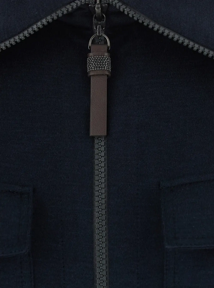 Hanorace Blue cardigan sweatshirt with Front zip and side pockets in cotton and silk for women - Img 3