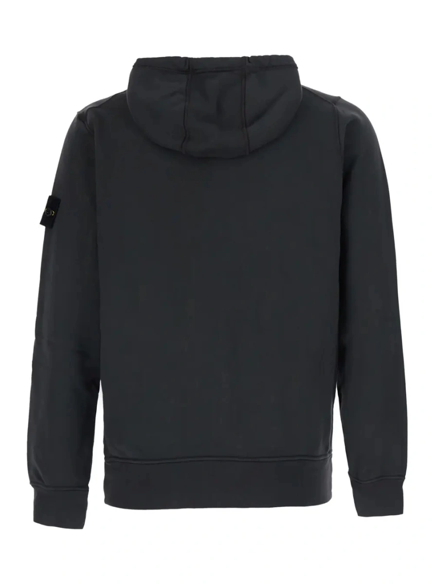 Hanorace Grey Hooded sweatshirt with fixed hood and logo patch on the sleeve in cotton for men - Img 2