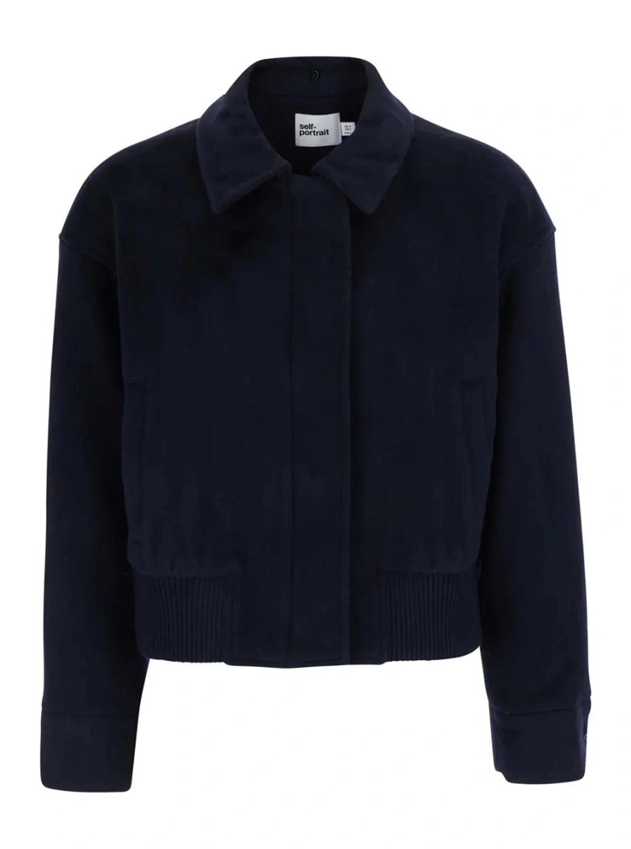Jacheta Blue Jacket with Fur Details and High Collar, in Wool, Color Blue, Woman - Img 4