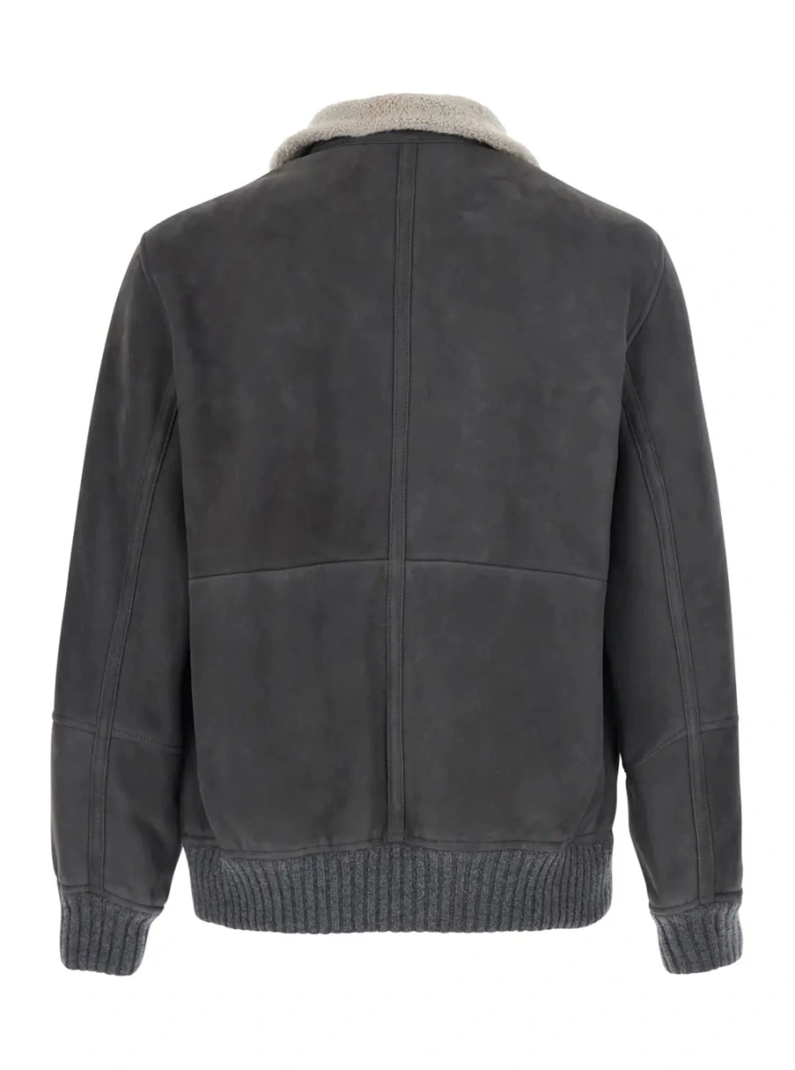 Jacheta Brunello Cucinelli gri din piele - Img 2