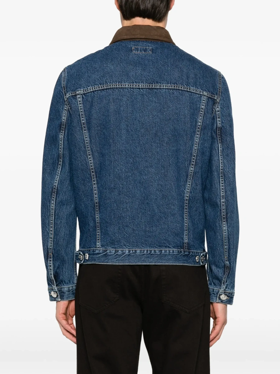 Jacheta Brunello Cucinelli multicolora din denim si piele intoarsa - Img 6