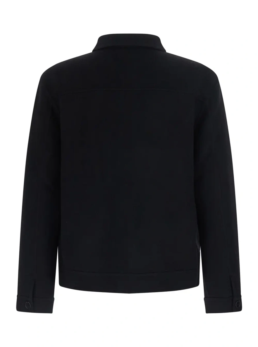 Jacheta DOUBLE WOOL JACKET with high collar and pockets, in wool, black, man - Img 2