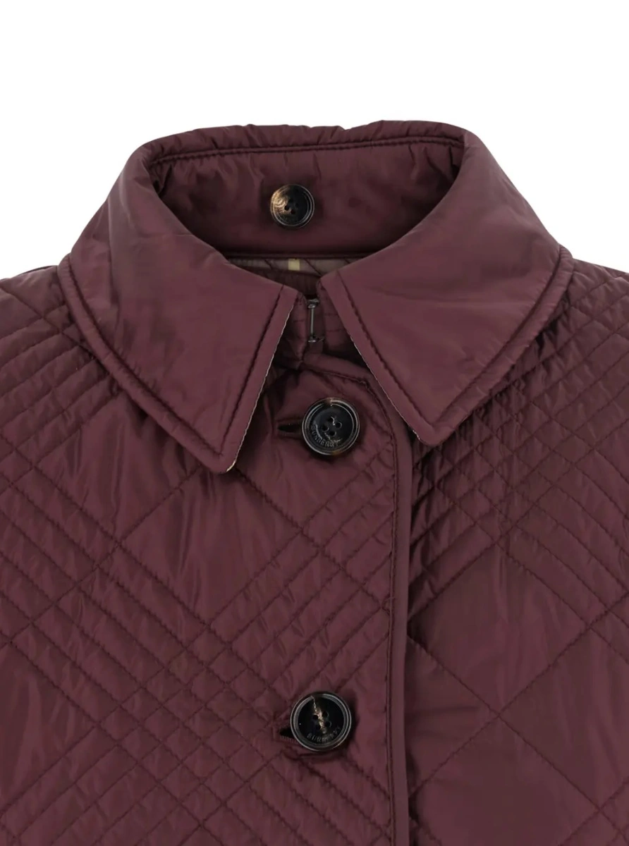 Jacheta 'Fernleigh' Bordeaux Jacket with removable leather collar and all-over Check stitching in quilted tech fabric for women - Img 4