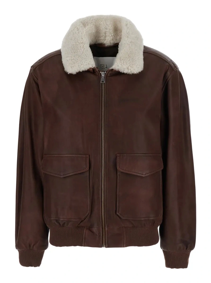 Jacheta 'Marcus' Brown Jacket with fur collar and two front patch pockets in leather for women - Img 4