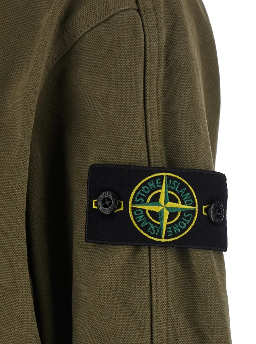 Jacheta 'Panama' Green Jacket with Fixed Hood and Logo Patch on the Sleeve in Cotton for Men - Img 3