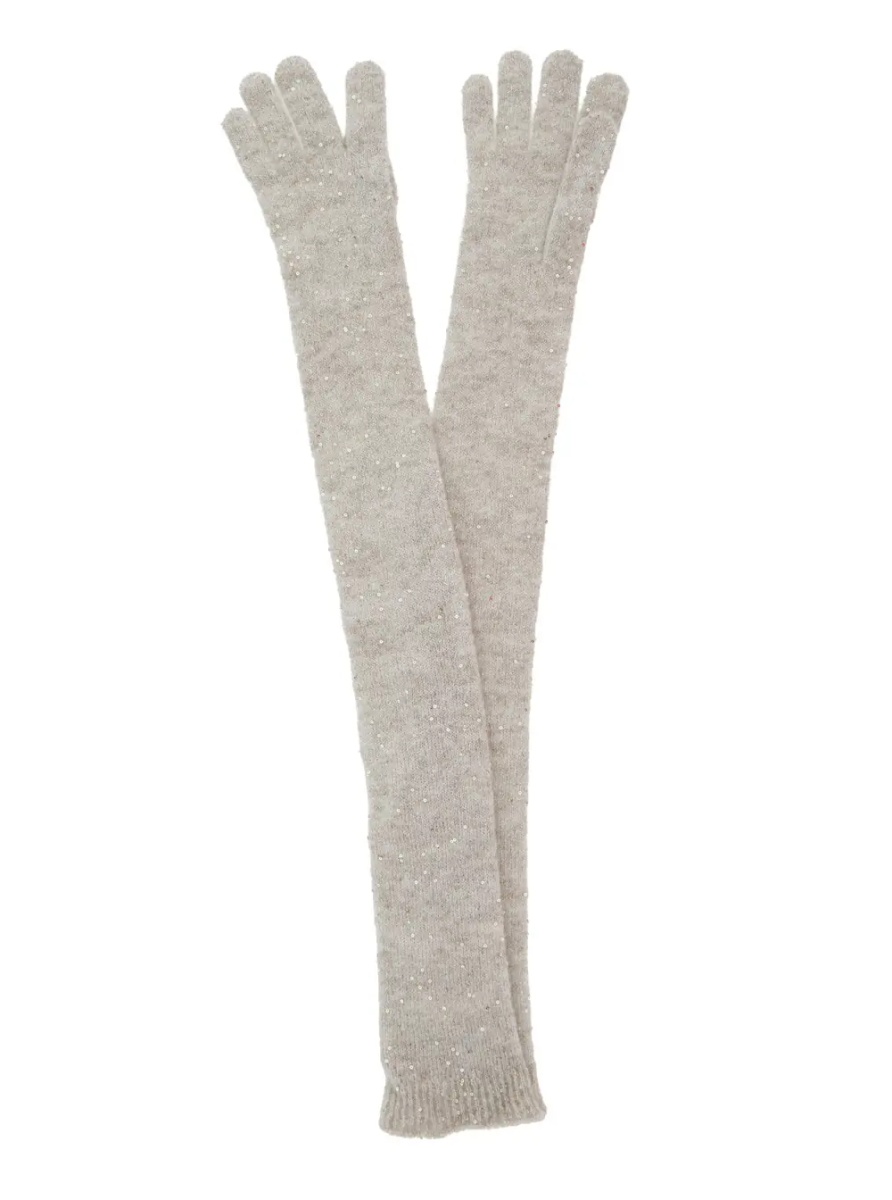 Manusi grey gloves with all-over applied sequins in wool and mohair blend Women - Img 3