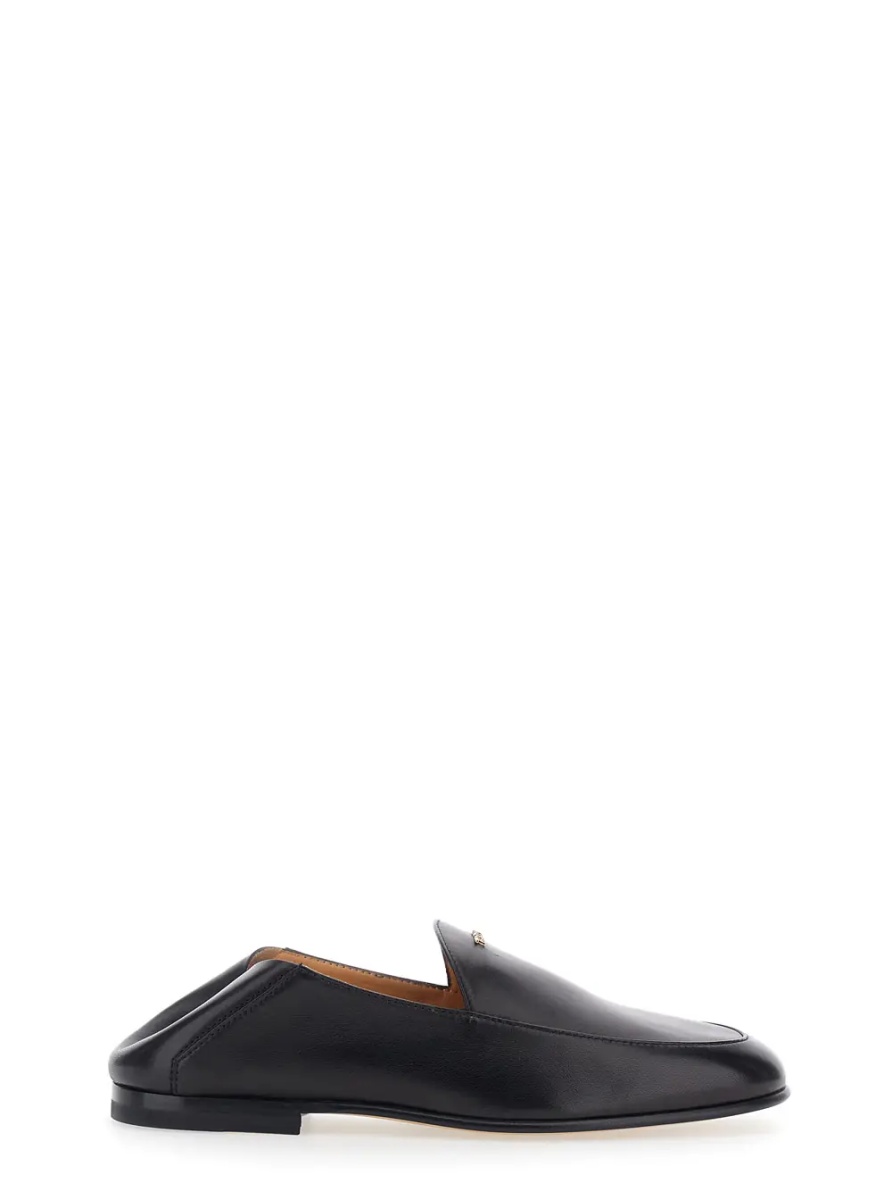 Mocasini Black Loafers with logo lettering plate on the front in smooth leather for women - Img 5