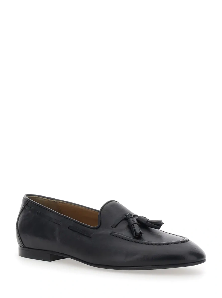 Mocasini black loafers with side laces and front knot in leather Men - Img 2