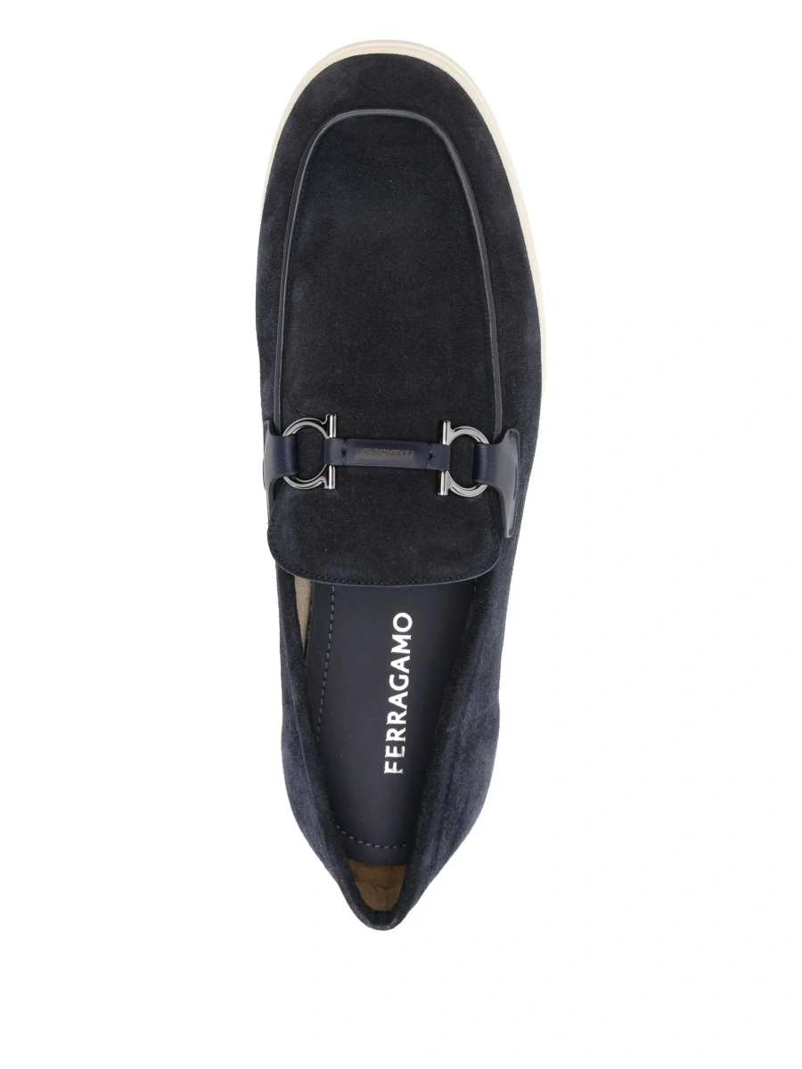 Mocasini Ferragamo albastri din piele intoarsa 'Cosimo' - Img 7