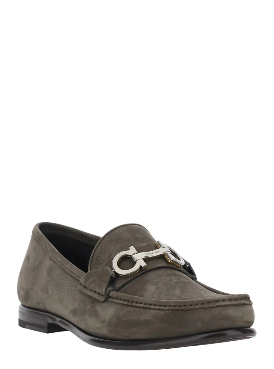 Mocasini Ferragamo gri din piele - Img 2
