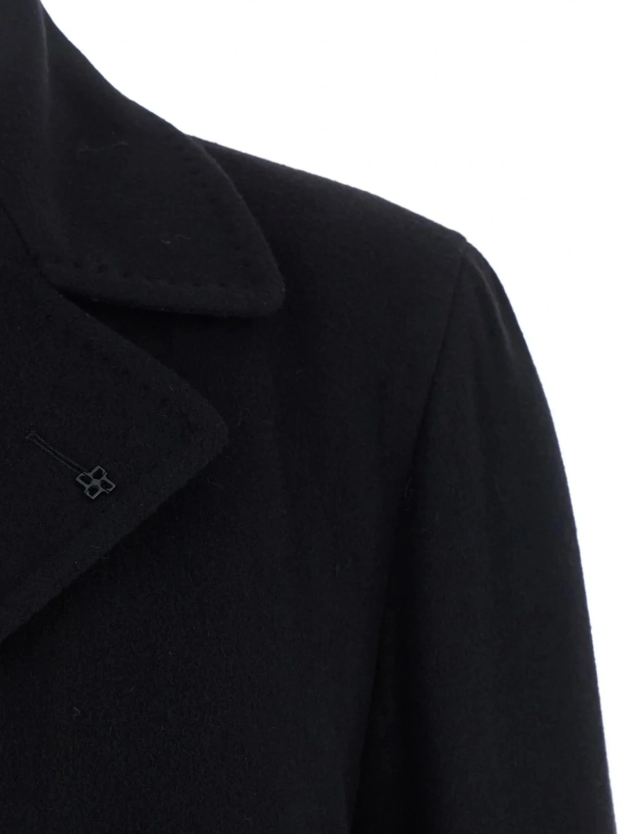 Palton Black Coat with Notched Revers and Button Closure in Wool for Men - Img 5