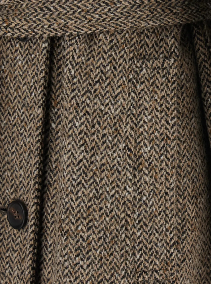 Palton Brown high-neck coat with button and waist belt in virgin wool for women - Img 4