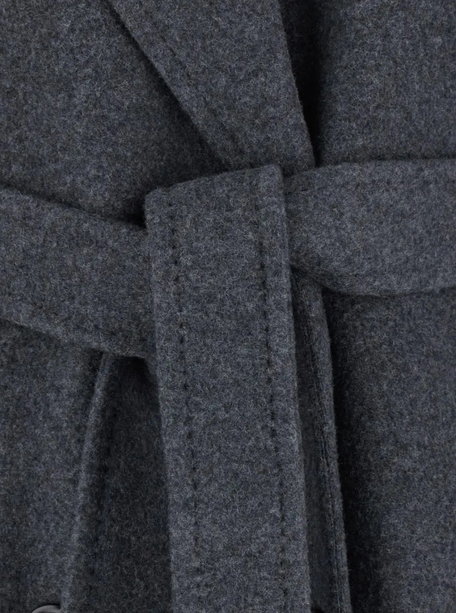 Palton 'Cadmio' Gray Double-breasted coat with Notched revers and front belt in cashmere blend for women - Img 3